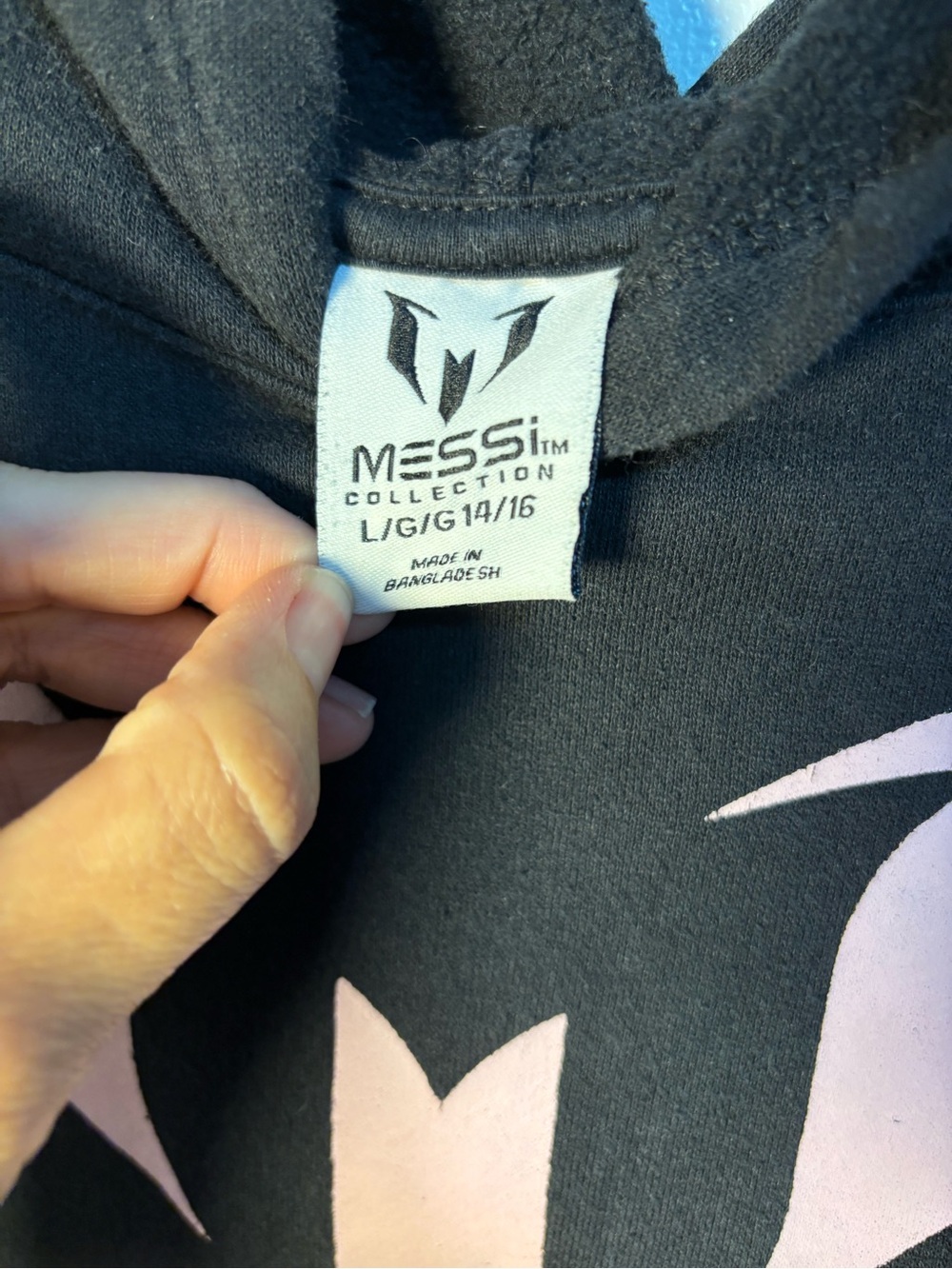 Kids Black Hoodie with Pink Messi Logo - Youth Pullover - Picture 4 of 4